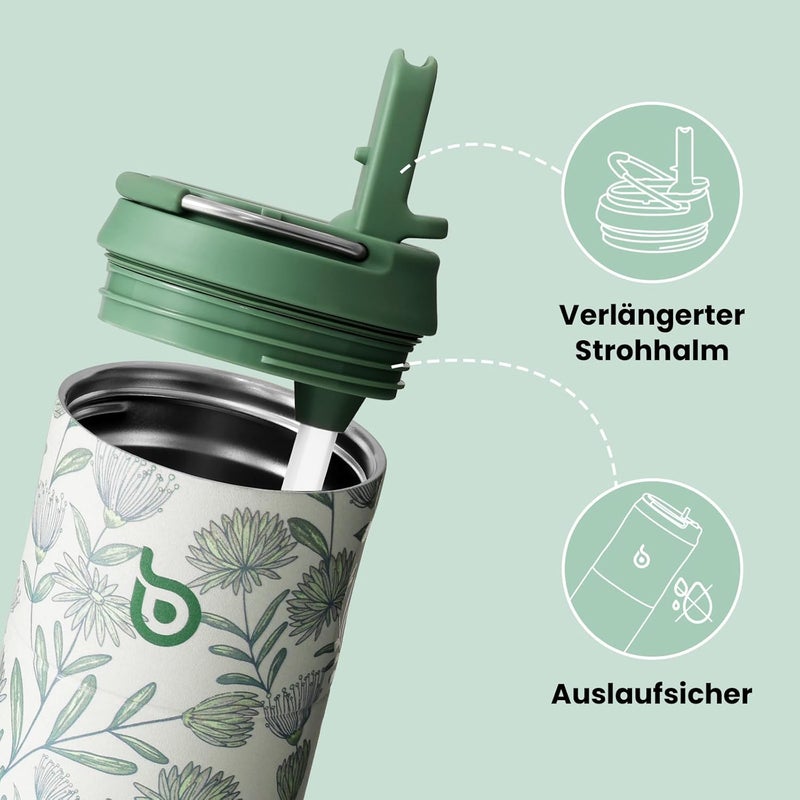 BOTTLE BOTTLE Stainless Steel Bottle with Straw 500ml - Leakproof Sports Water Bottle - BPA Free (Flowers) - Image 2