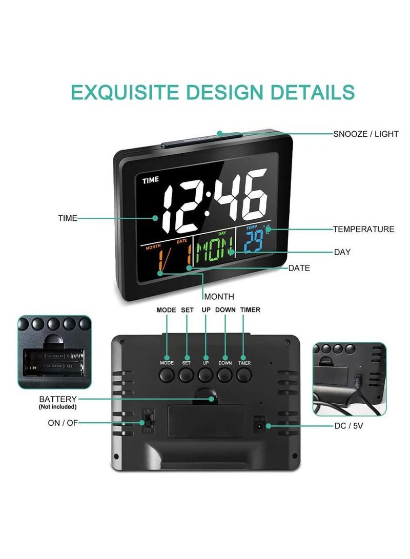 Crony LED Digital Desk Clock - Bedside Large Screen LED Alarm Clock with Date, Temperature | White - Image 2