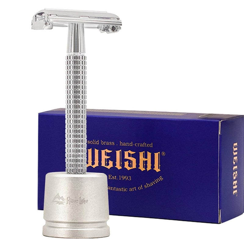Butterfly Safety Razor Kit WEISHI Chrome Long Handle Butterfly Open Double Edge Safety Razor With RIVERLAKE H3 Razor Holder Set 1 Razor 1 Stand  10pcs blades