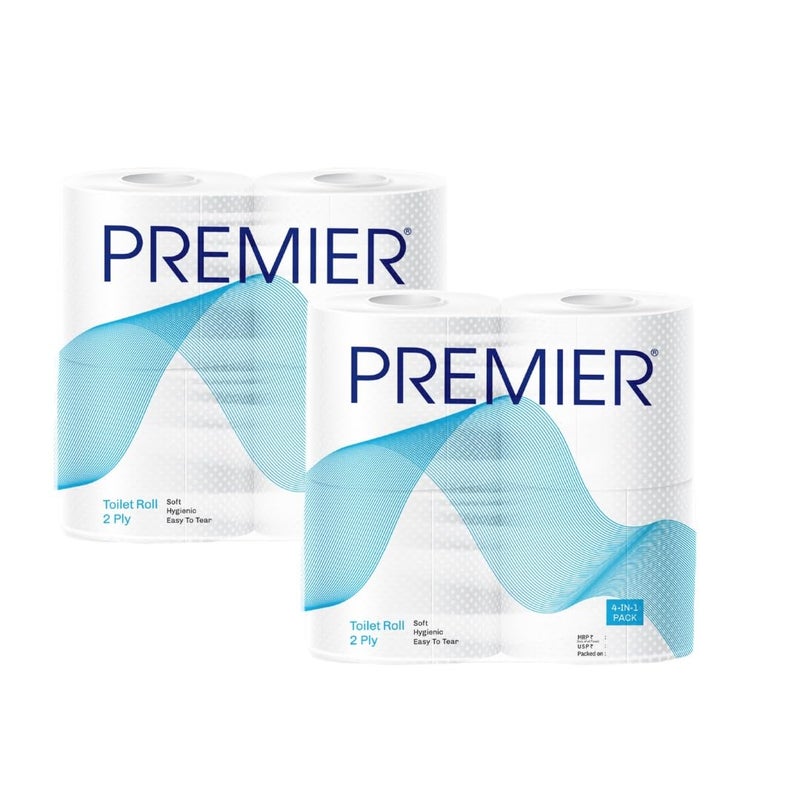 Premier Toilet Tissue Paper Rolls (2560 Pulls) | 2-Ply Soft and Highly Absorbent | 320 Pulls x 8 Rolls | Biodegradable | Clog Free | Flushable | Easy to Tear | Family Pack (4in1) Toilet Paper Roll - Image 4
