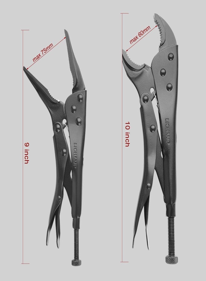 Lichamp مجموعة كماشة قفل من Lichamp - كماشة ذات فك منحني بطول 10 بوصات وكماشة ذات أنف طويل بطول 9 بوصات، ومقابض كماشة للسيارات والسباكة والأعمال المعدنية - Image 2