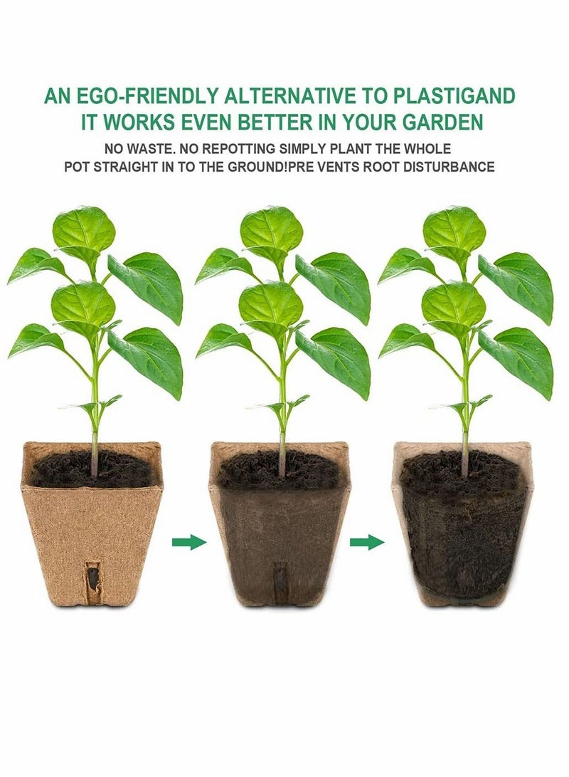 سيوسي مجموعة أواني الخث لبداية البذور لصينية شتلات الحديقة 100٪ صديقة للبيئة صواني الشتلات العضوية القابلة للتحلل 100 عبوة تحتوي على 20 علامة نباتية بلاستيكية - Image 4