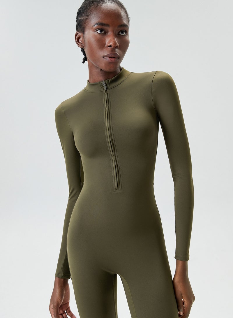 Women's Zipper Tight Fitness Sticky Elastic jumpsuit Quick drying Long Sleeve Open Collar Yoga Dress  - Image 2