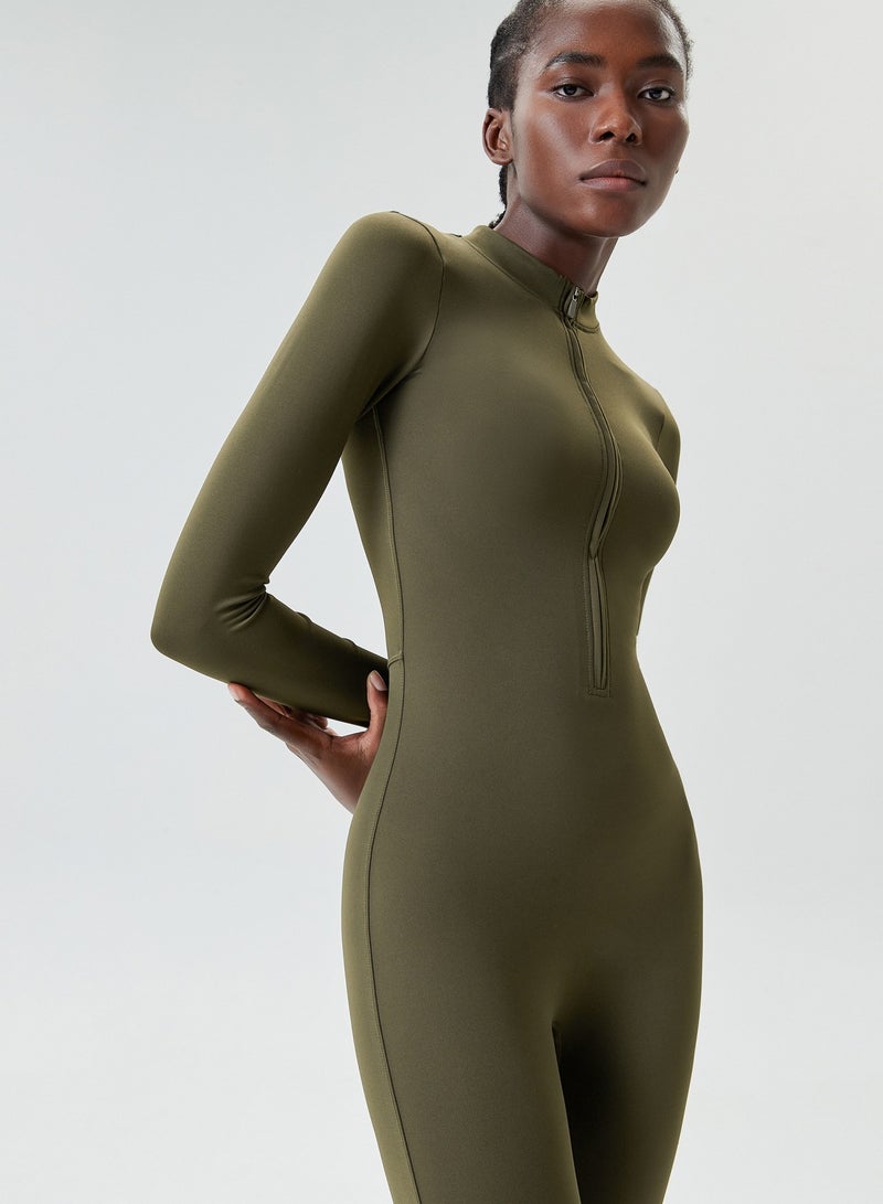 Women's Zipper Tight Fitness Sticky Elastic jumpsuit Quick drying Long Sleeve Open Collar Yoga Dress  - Image 3
