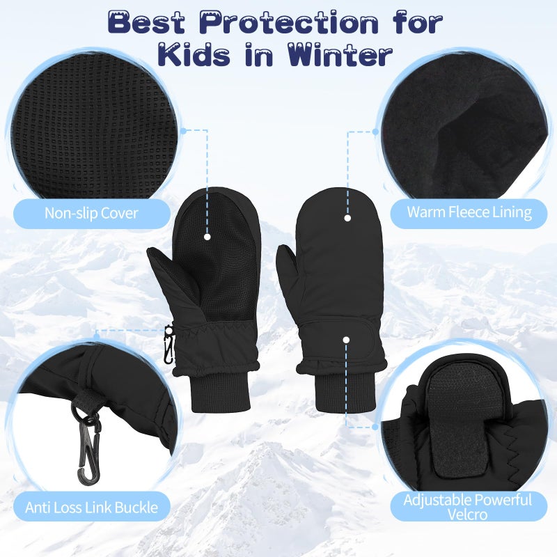 American Trends Toddler Mittens Boys Snow Waterproof Ski Mitten Fleece Warm Winter Kids Gloves for Baby Boy Girl Navy M - Image 4