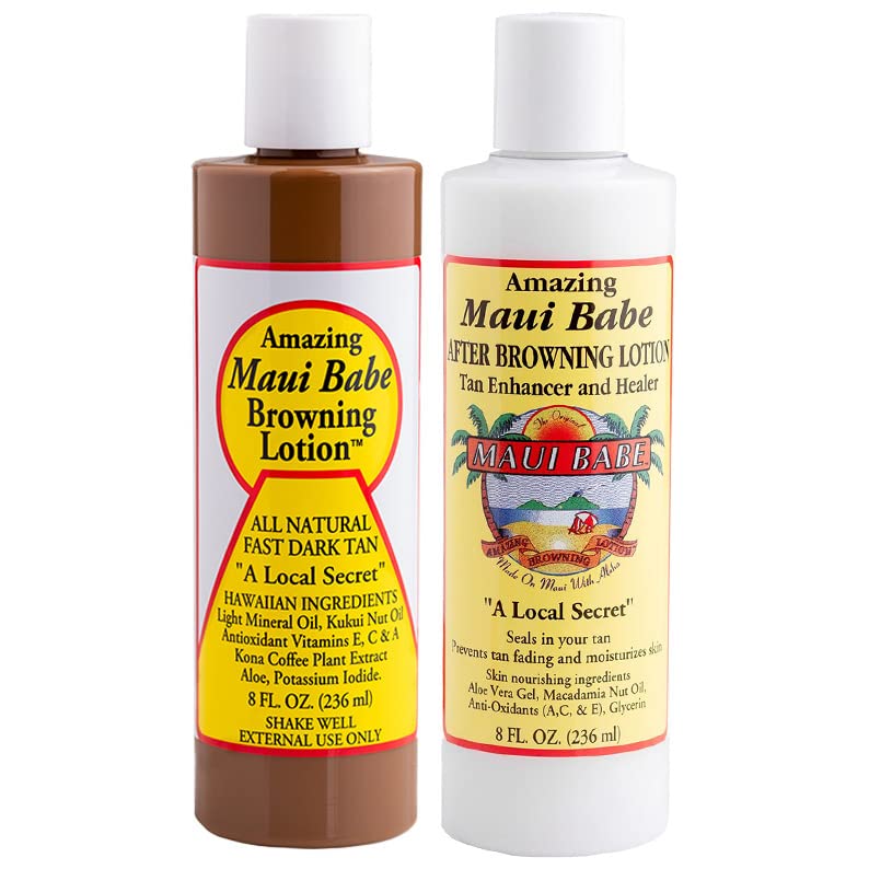Nautical Crush Trading Maui Babe Browning Lotion 8oz & Maui Babe After Browning Lotion 8oz (9 Pc Deluxe Maui Babe Package) Outdoor Tanner & After Sun Enhancer Lotion Kit with Tanning Mitts, Travel Bottle, Draw String Bag & - Image 2