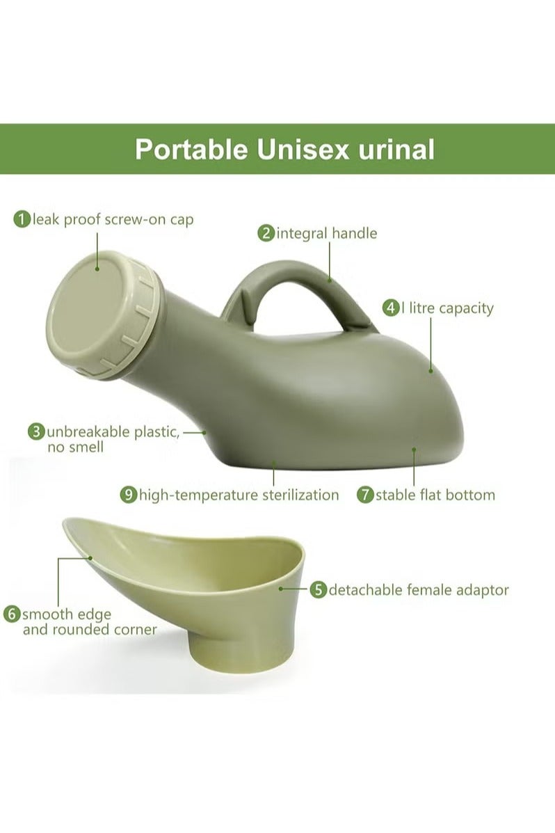 ماسكابوني زجاجة مقاومة للانسكاب للجنسين، محمولة للنساء والرجال، غطاء علوي لولبي للتبول، قمع للسيدات، حاوية بلاستيكية للسرير، مقلاة للسيارة، مرحاض للسفر، 1000 مل، نونية الأطفال الليلية، وعاء مرحاض للذكور - Image 2