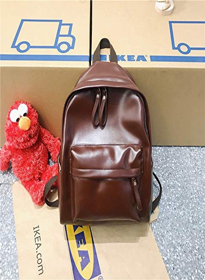 Mastyle® Pu Leather Square Shape 20-35L Capacity Zipper Waterproof Backpack for Unisex - Color: Brown - Image 3