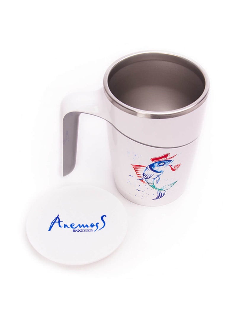 Anemoss Stainless Steel Coffee Mug 470 ml, Non-spillable Coffee Cup, Spill Proof Suction Bottom Teacup, BPA Free, Marine Theme, Insulated Travel Coffee Mug with Handle, 15 oz - Image 1