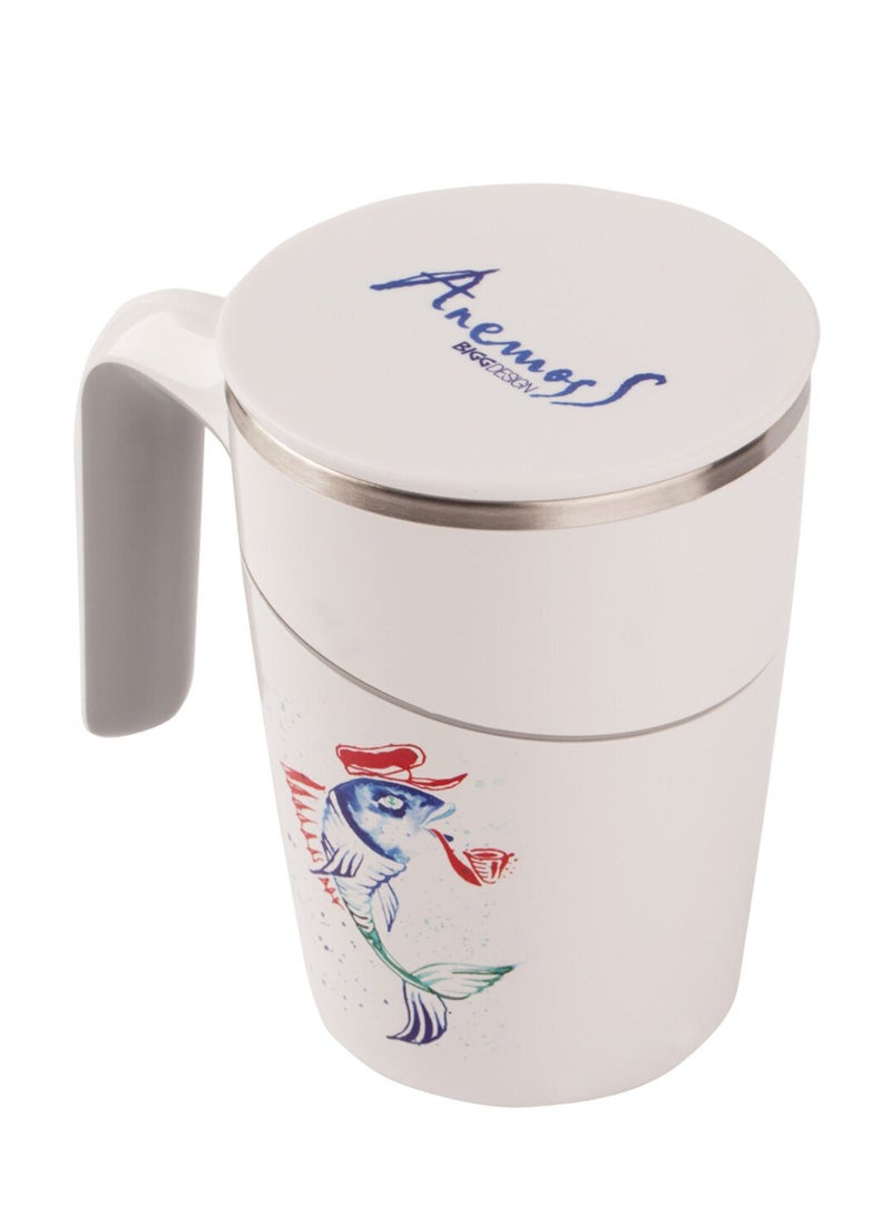Anemoss Stainless Steel Coffee Mug 470 ml, Non-spillable Coffee Cup, Spill Proof Suction Bottom Teacup, BPA Free, Marine Theme, Insulated Travel Coffee Mug with Handle, 15 oz - Image 3