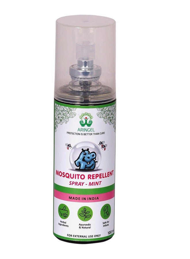 Aringel Mosquito Repellent Spray, Ayurvedic Natural Herbal, Suitable for Kids and Adults, Home Office Travelling Outdoor Camping Cycling Gardening Sport actvities, 8 Hrs Protection, Mint-100ml - Image 1