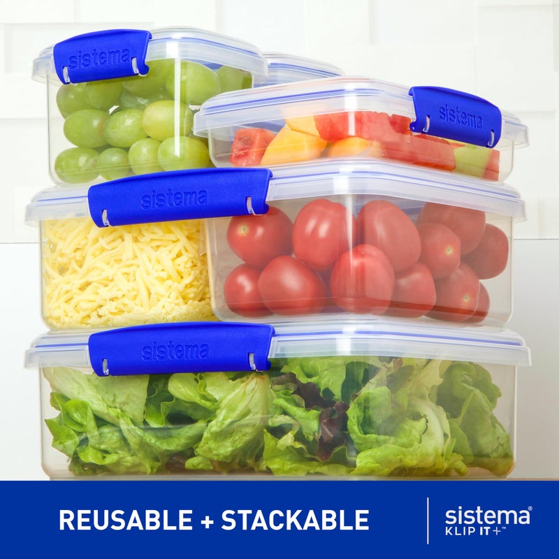 Sistema KLIP IT Food Storage Container, 7 L, Airtight & Stackable, BPA-Free, Clear with Blue Clips - Image 1