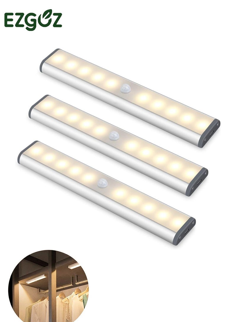 EZGOZ Wireless Motion Sensor LED Light with Dual Modes Night Light Closet Lights LED Lighting for Cabinet Wardrobe Drawer Stairs Cupboard Counter Pantry Bed 3 Pack,Warm Light - Image 1