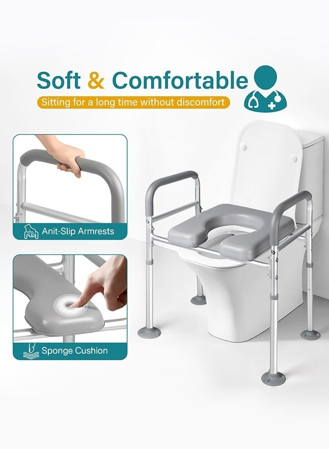 والالا رافعات مقعد المرحاض لكبار السن، مقعد مرحاض مرتفع وممدود بمقابض، إطارات وقضبان أمان للمرحاض لكبار السن وذوي الاحتياجات الخاصة، كرسي حمام مرتفع مع مساند للذراعين، مقبض رفع المرحاض - Image 4
