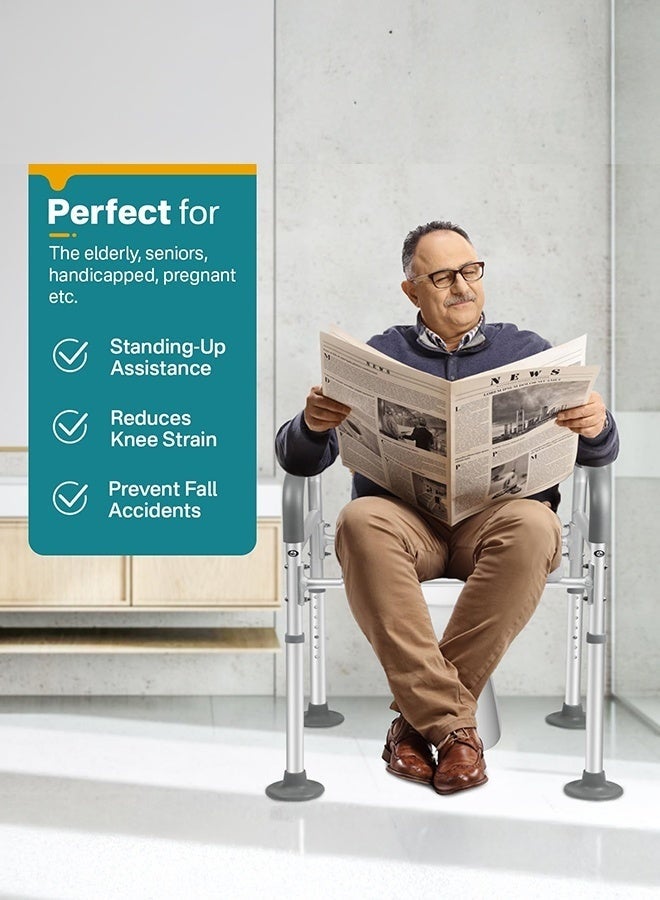 والالا رافعات مقعد المرحاض لكبار السن، مقعد مرحاض مرتفع وممدود بمقابض، إطارات وقضبان أمان للمرحاض لكبار السن وذوي الاحتياجات الخاصة، كرسي حمام مرتفع مع مساند للذراعين، مقبض رفع المرحاض - Image 2