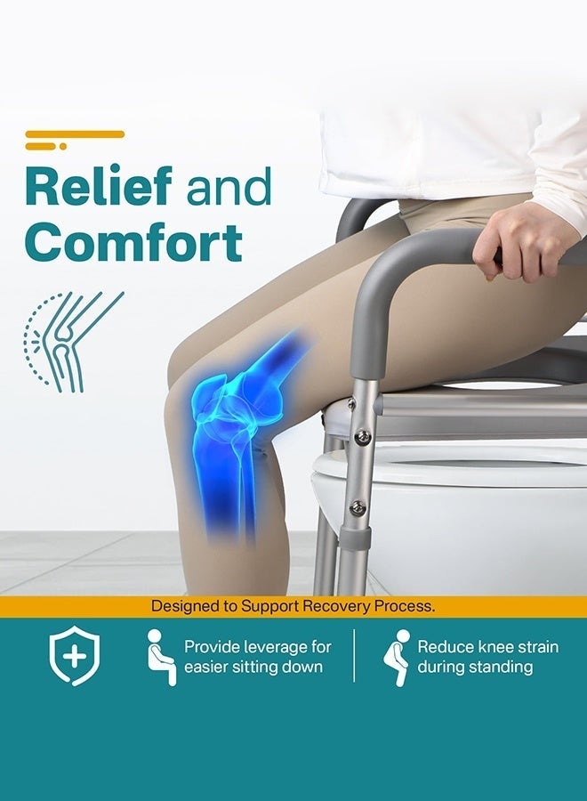 والالا رافعات مقعد المرحاض لكبار السن، مقعد مرحاض مرتفع وممدود بمقابض، إطارات وقضبان أمان للمرحاض لكبار السن وذوي الاحتياجات الخاصة، كرسي حمام مرتفع مع مساند للذراعين، مقبض رفع المرحاض - Image 3