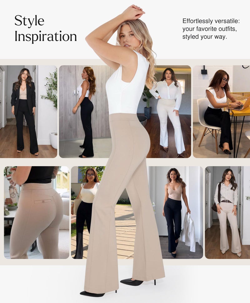 Popilush Dress Pants Women Business Casual Work High Waisted Stretchy Flare Trousers Comfy Pull On Office Slacks Black - Image 4