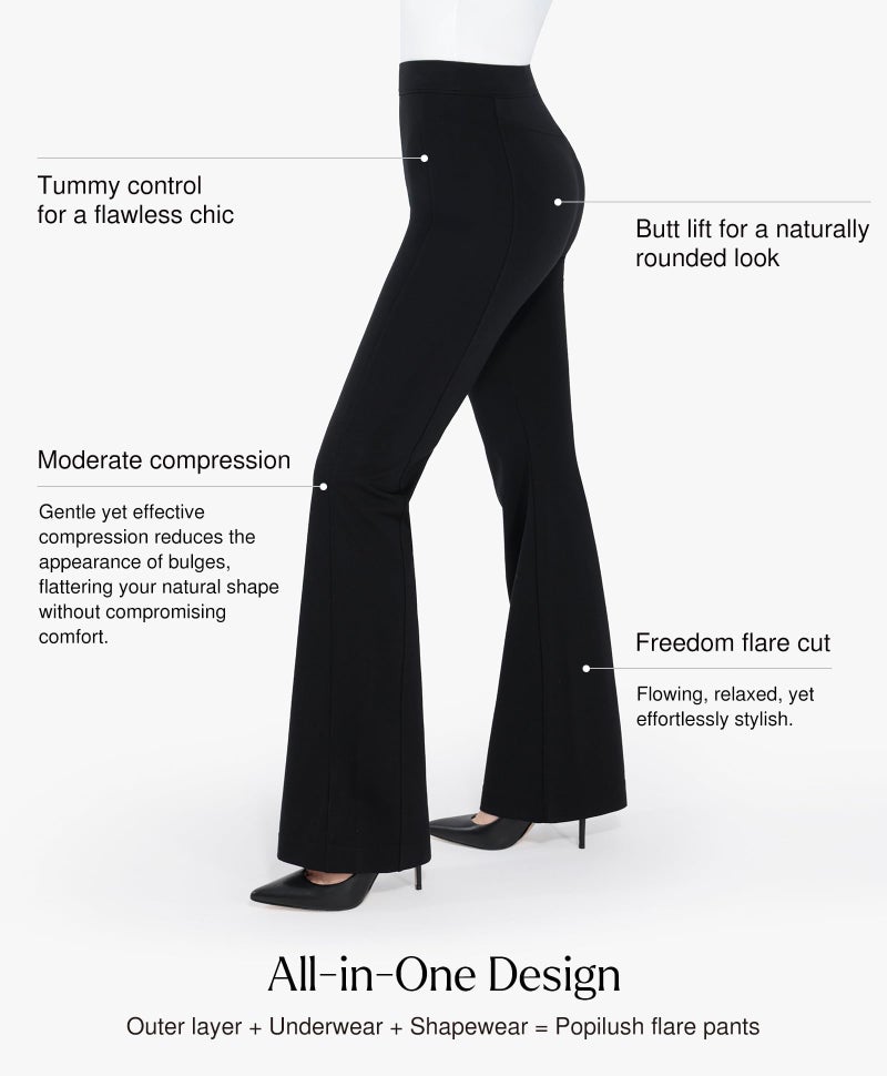 Popilush Dress Pants Women Business Casual Work High Waisted Stretchy Flare Trousers Comfy Pull On Office Slacks Black - Image 2