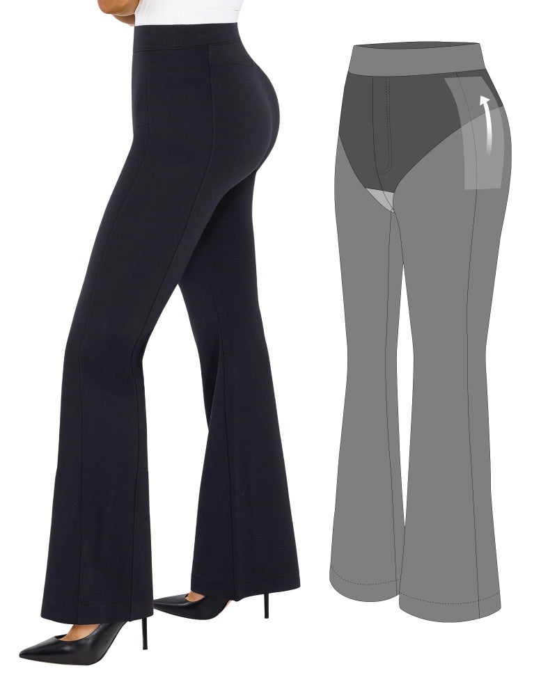 Popilush Dress Pants Women Business Casual Work High Waisted Stretchy Flare Trousers Comfy Pull On Office Slacks Black - Image 1
