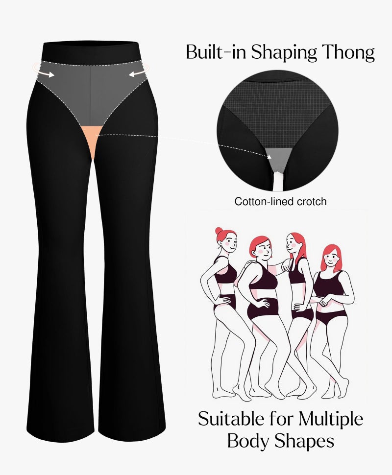 Popilush Dress Pants Women Business Casual Work High Waisted Stretchy Flare Trousers Comfy Pull On Office Slacks Black - Image 3