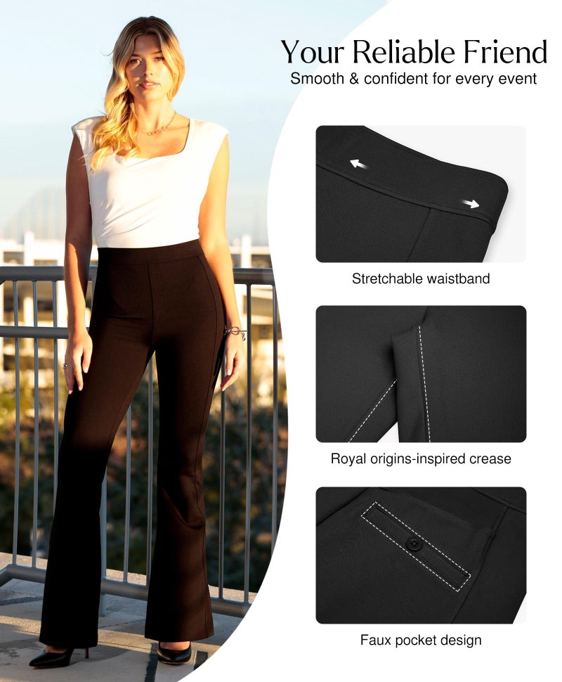 Popilush Dress Pants Women Business Casual Work High Waisted Stretchy Flare Trousers Comfy Pull On Office Slacks Black - Image 5