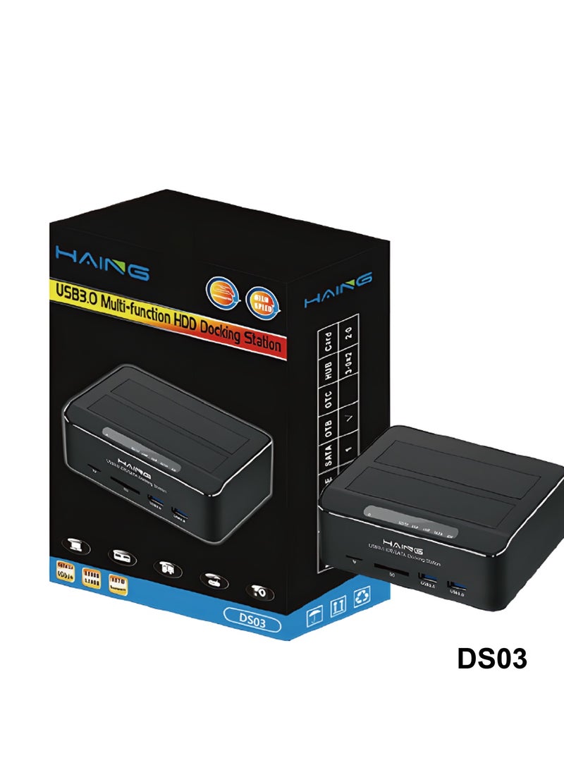 Haing Hard Drive Docking Station, USB 3.0 SATA to HDD Docking Station for 2.5 & 3.5 inch SATA HDD/SSD, Dual Bay, Support Offline Clone, SD/TF Card Reader, USB Ports, Black - Image 1