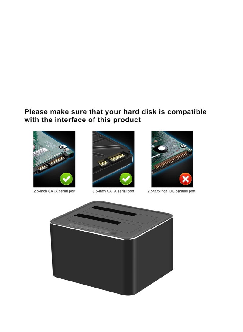 Haing Hard Drive Docking Station, USB 3.0 SATA to HDD Docking Station for 2.5 & 3.5 inch SATA HDD/SSD, Dual Bay, Support Offline Clone, SD/TF Card Reader, USB Ports, Black - Image 3