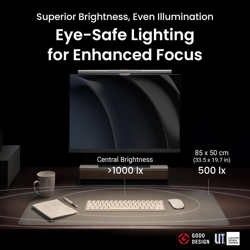 BenQ ScreenBar Pro LED Monitor Light (Black)/Ultrawide Illumination/Motion Sensor/Adjustable Brightness and Color Temperature/Eye-Care Light Bar/No Screen Glare/Space Saving/Curved Monitors/USB-C black - Image 3