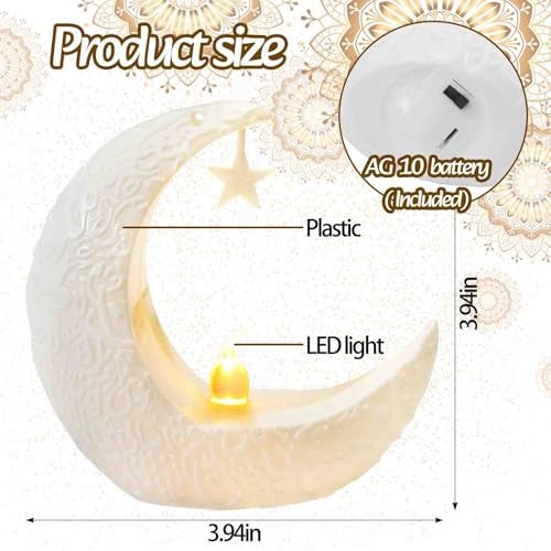 Glodecart 2PCS Mini Ramadan Moon Light for Ramadan Decorations, White Mini Moon Star Light Eid Lamp for Ramadan Table Decoration Ramadan Gift Home Decor, Eid Ramadan Candle Lights Nightstand Decor - Image 2