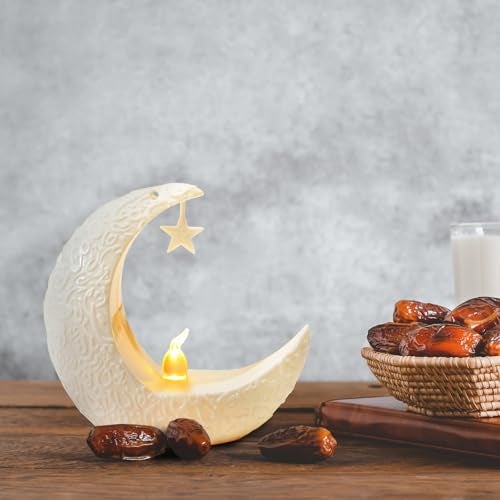 Glodecart 2PCS Mini Ramadan Moon Light for Ramadan Decorations, White Mini Moon Star Light Eid Lamp for Ramadan Table Decoration Ramadan Gift Home Decor, Eid Ramadan Candle Lights Nightstand Decor - Image 4