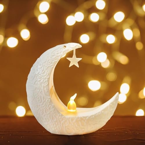Glodecart 2PCS Mini Ramadan Moon Light for Ramadan Decorations, White Mini Moon Star Light Eid Lamp for Ramadan Table Decoration Ramadan Gift Home Decor, Eid Ramadan Candle Lights Nightstand Decor - Image 5