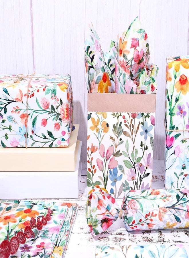 وولاين ورق تغليف هدايا مزين بأزهار برية ملونة بألوان مائية من والين، مقاس 13.8 × 19.7 بوصة، مثالي لحفلات الزفاف وأعياد الميلاد وحفلات استقبال المولود الجديد والحرف اليدوية والديكورات المنزلية، 60 ورقة - Image 3