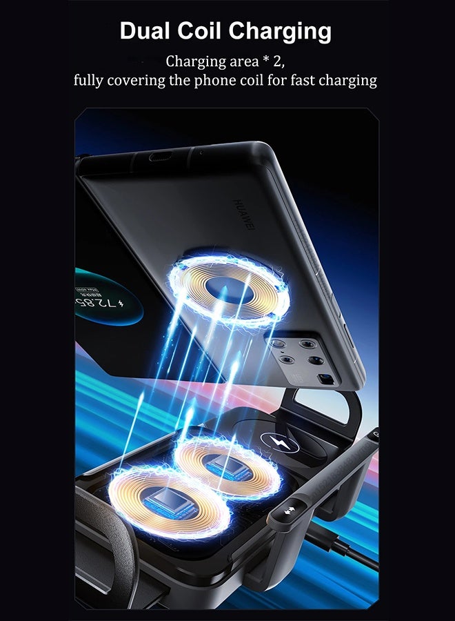 تيليسن شاحن لاسلكي للسيارة بشاشة قابلة للطي وملف مزدوج، حامل شحن سريع للسيارة لهاتف سامسونج جالاكسي زد فولد 6 فليب 3، يُثبت على فتحة تهوية السيارة. - Image 5