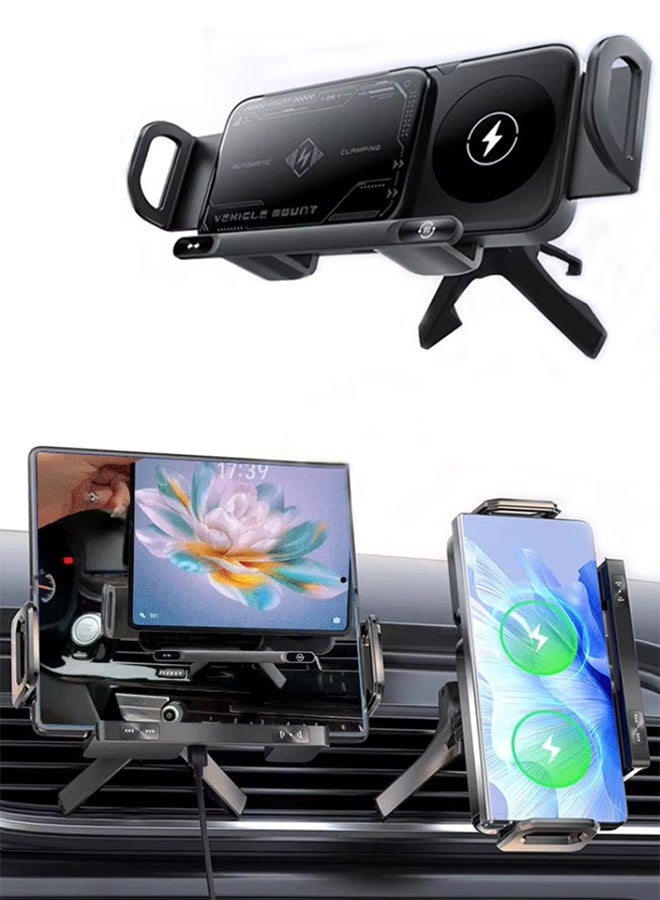تيليسن شاحن لاسلكي للسيارة بشاشة قابلة للطي وملف مزدوج، حامل شحن سريع للسيارة لهاتف سامسونج جالاكسي زد فولد 6 فليب 3، يُثبت على فتحة تهوية السيارة. - Image 1