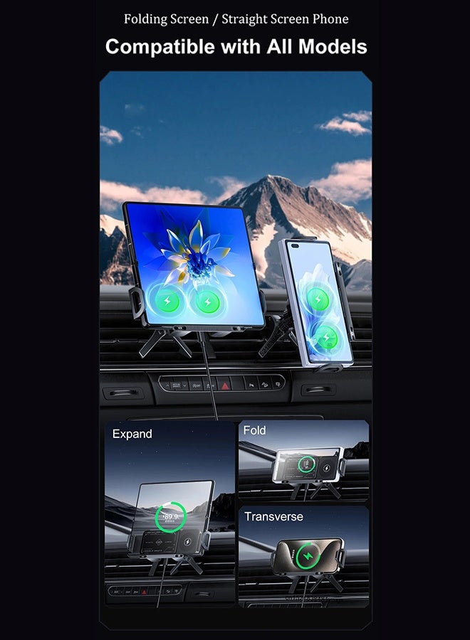 تيليسن شاحن لاسلكي للسيارة بشاشة قابلة للطي وملف مزدوج، حامل شحن سريع للسيارة لهاتف سامسونج جالاكسي زد فولد 6 فليب 3، يُثبت على فتحة تهوية السيارة. - Image 4