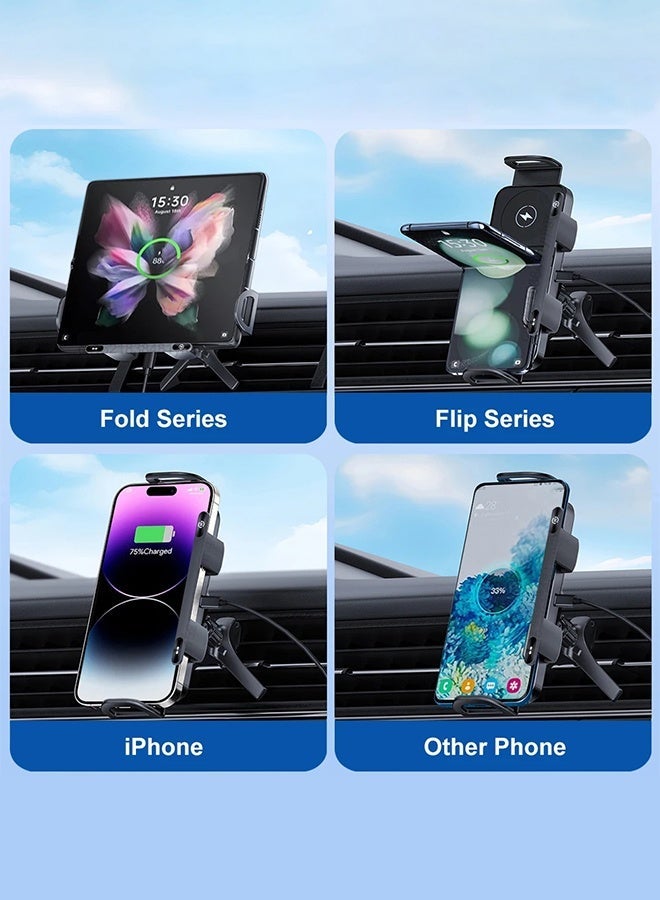 تيليسن شاحن لاسلكي للسيارة بشاشة قابلة للطي وملف مزدوج، حامل شحن سريع للسيارة لهاتف سامسونج جالاكسي زد فولد 6 فليب 3، يُثبت على فتحة تهوية السيارة. - Image 3