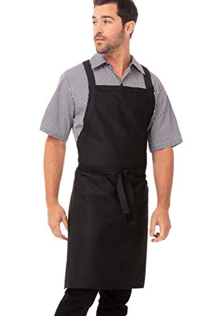 Chef Works Unisex Cross-Back Bib Apron, Black, One Size - Image 1