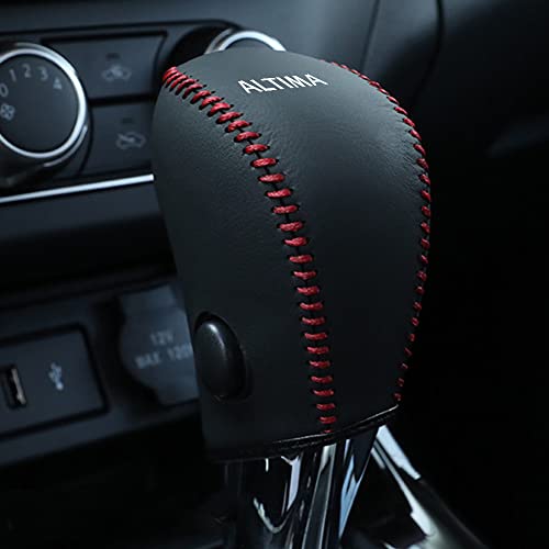XITER Leather Gear Shift Knob Cover Protector Trim Automatic Transmission Interior Accessories for Nissan Altima 2013-2018(Not Fit 2.5SR/3.5)-Red Stitches - Image 1