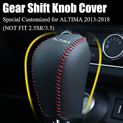 XITER Leather Gear Shift Knob Cover Protector Trim Automatic Transmission Interior Accessories for Nissan Altima 2013-2018(Not Fit 2.5SR/3.5)-Red Stitches - Image 2