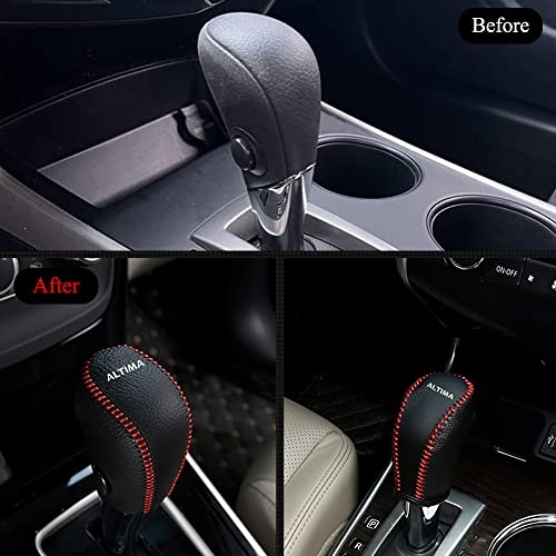 XITER Leather Gear Shift Knob Cover Protector Trim Automatic Transmission Interior Accessories for Nissan Altima 2013-2018(Not Fit 2.5SR/3.5)-Red Stitches - Image 4