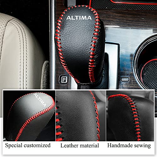 XITER Leather Gear Shift Knob Cover Protector Trim Automatic Transmission Interior Accessories for Nissan Altima 2013-2018(Not Fit 2.5SR/3.5)-Red Stitches - Image 3