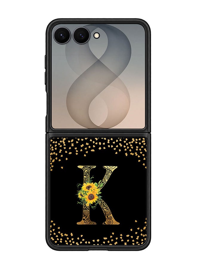 Stylizedd Rugged Case for Samsung Galaxy Z Flip8- Slim Fit Hybrid Rubber Cover Sunflower Monogram - K (Black)