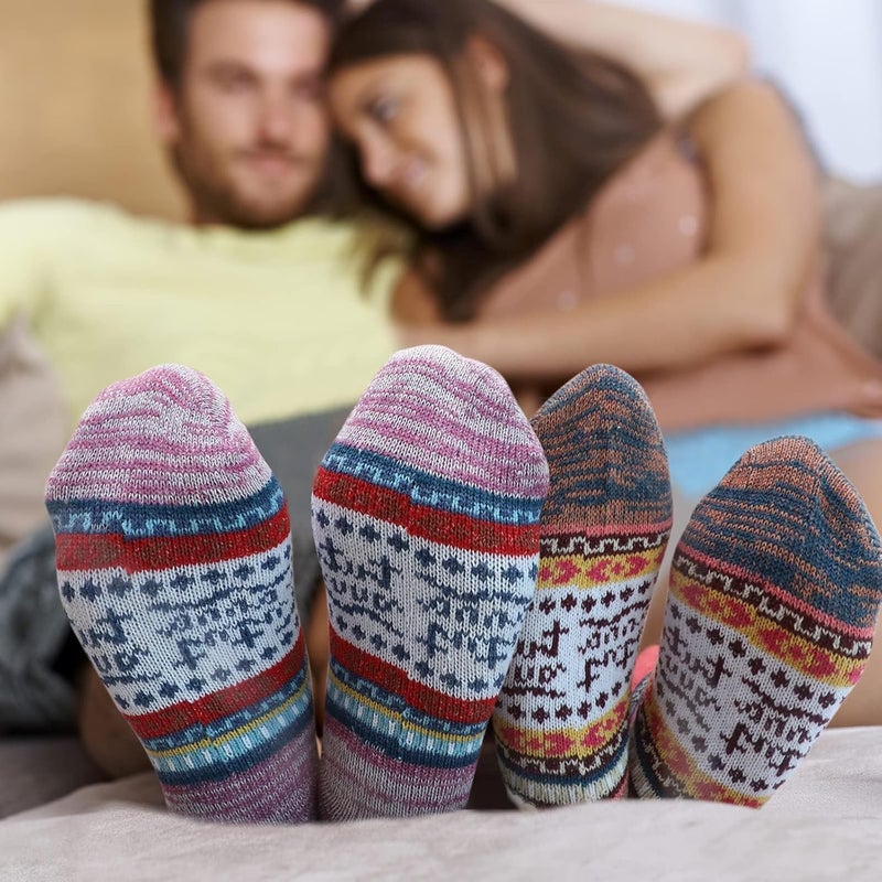 ChicAbode 5 Pairs Wool Socks, Vintage Winter Warm Wool Socks for Women, Soft Cozy Socks, Thick Knit Boots Socks Gifts for Women Men - Image 3