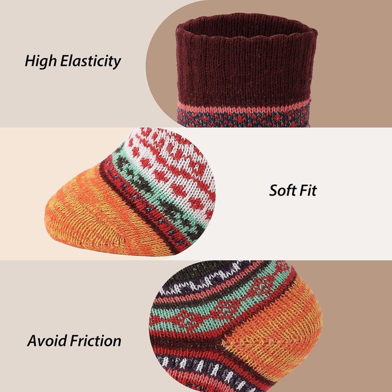 ChicAbode 5 Pairs Wool Socks, Vintage Winter Warm Wool Socks for Women, Soft Cozy Socks, Thick Knit Boots Socks Gifts for Women Men - Image 4