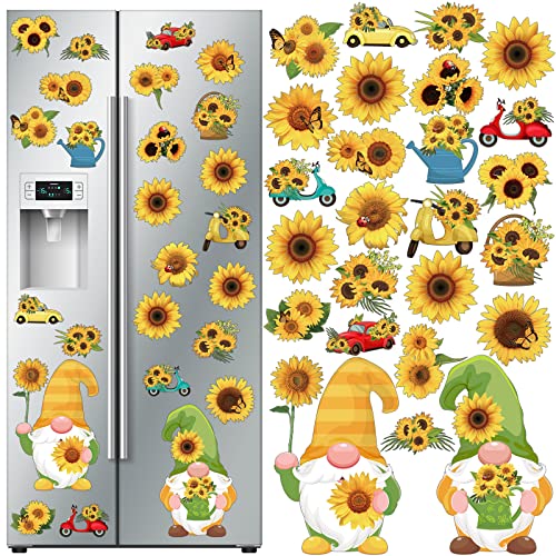 Fabbay 25 Pcs Sunflower Refrigerator Car Door Decorations Magnets Funny Gnome Yellow Sunflower Floral Magnets Fridge Car Door Magnetic Stickers for Garage Party Decorations Mailbox Locker Decor