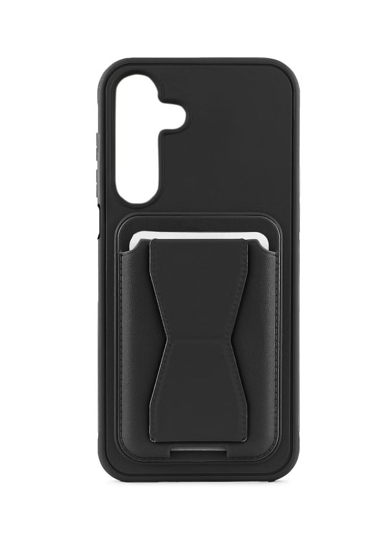 Leather back cover with card wallet Foldable Shockpoof Case compatible with Samsung Galaxy A56/A36 (Black)