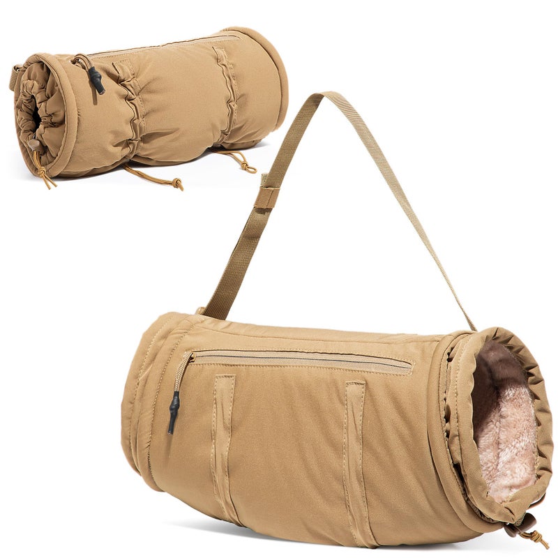 Smasrob Hand Warmer Pouch with Silent Material, Drawstring Tighteners and Adjustable Strap, Hand Muff for Hunting, Golf, Football Winter Outdoor Activities, Khaki - Image 1