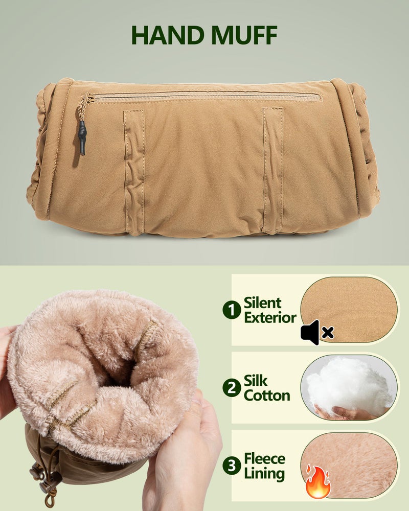 Smasrob Hand Warmer Pouch with Silent Material, Drawstring Tighteners and Adjustable Strap, Hand Muff for Hunting, Golf, Football Winter Outdoor Activities, Khaki - Image 2