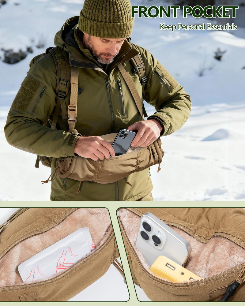 Smasrob Hand Warmer Pouch with Silent Material, Drawstring Tighteners and Adjustable Strap, Hand Muff for Hunting, Golf, Football Winter Outdoor Activities, Khaki - Image 3