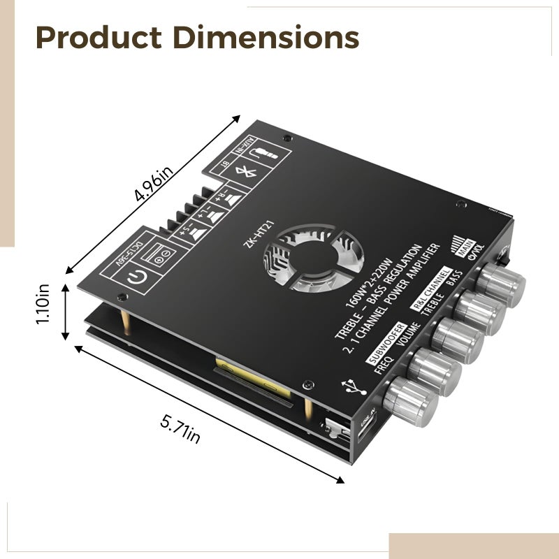 Tda7498E 160W لوحة مكبر صوت ثنائي القناة 2.1 مع غرفة التبريد ومدخل USB و Aux - Image 5
